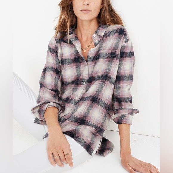 Madewell Tops - MADEWELL Flannel Oversized Ex-Boyfriend Shirt in Lenore Plaid Small